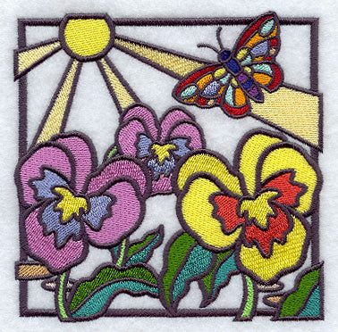 Stained Glass Pansies Square