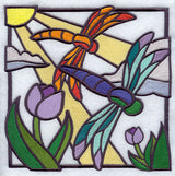 Stained Glass Dragonflies Square