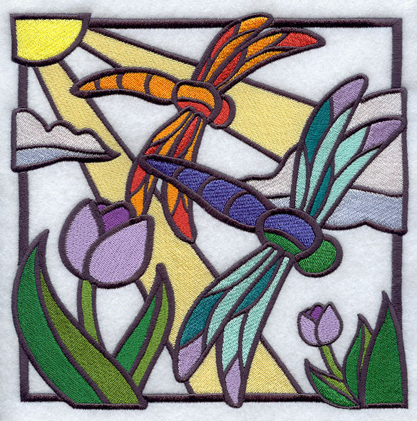 Stained Glass Dragonflies Square