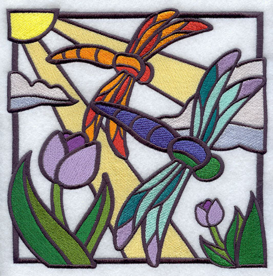 Stained Glass Dragonflies Square