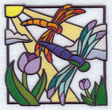 Stained Glass Dragonflies Square