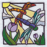 Stained Glass Dragonflies Square