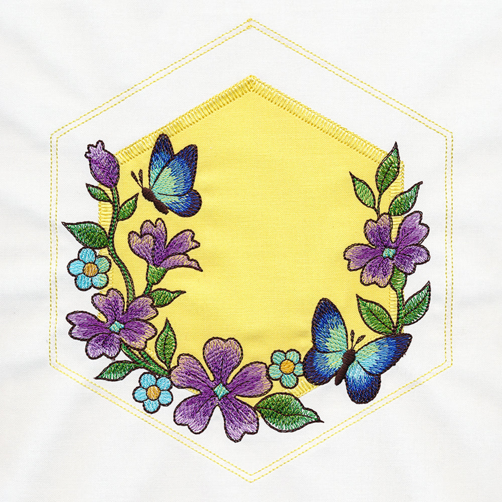 Springtime Quilt Hexagon - Butterfly & Blooms (Applique)