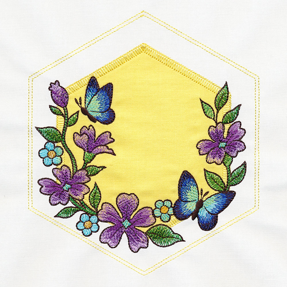 Springtime Quilt Hexagon - Butterfly & Blooms (Applique)