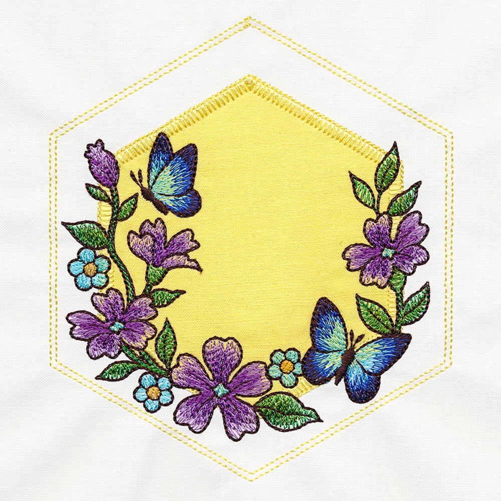 Springtime Quilt Hexagon - Butterfly & Blooms (Applique)