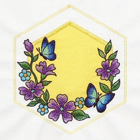 Springtime Quilt Hexagon - Butterfly & Blooms (Applique)