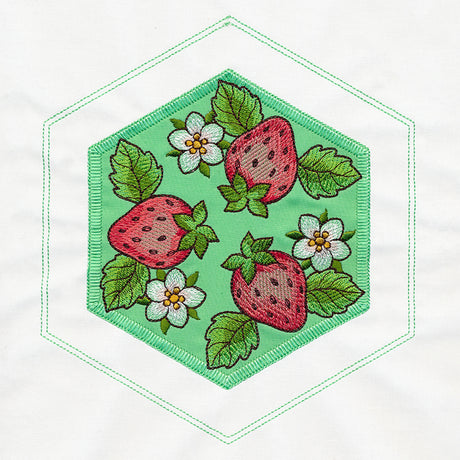 Springtime Quilt Hexagon - Strawberries (Applique)