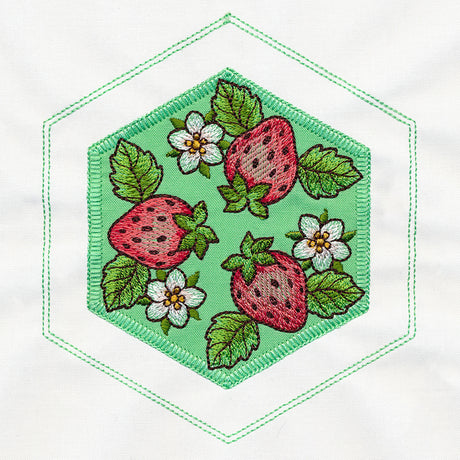 Springtime Quilt Hexagon - Strawberries (Applique)