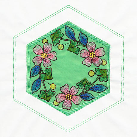 Springtime Quilt Hexagon - Flowers (Applique)