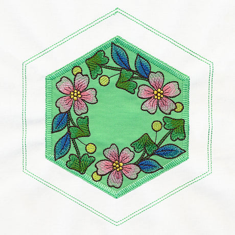 Springtime Quilt Hexagon - Flowers (Applique)