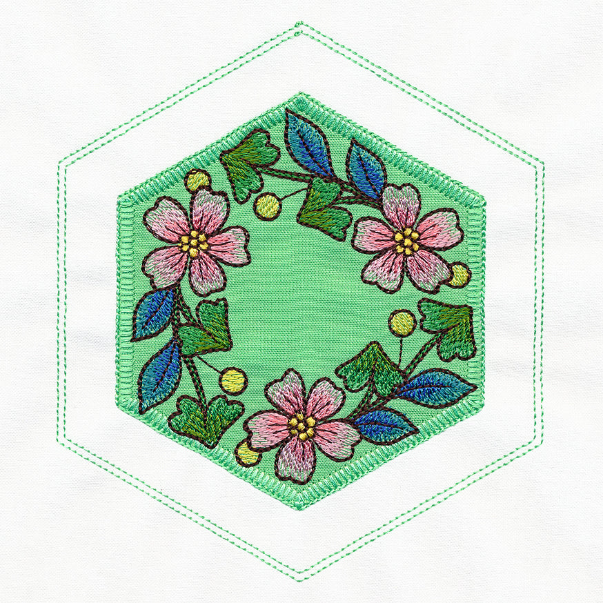 Springtime Quilt Hexagon - Flowers (Applique)