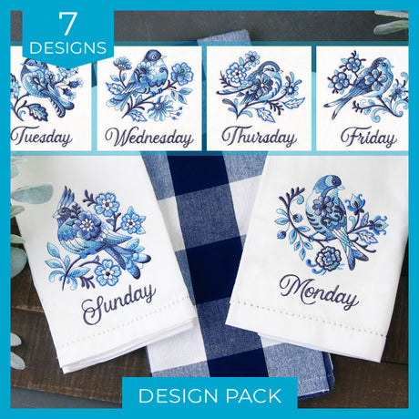 A Days of the Week Delft Blue Birds Design Pack