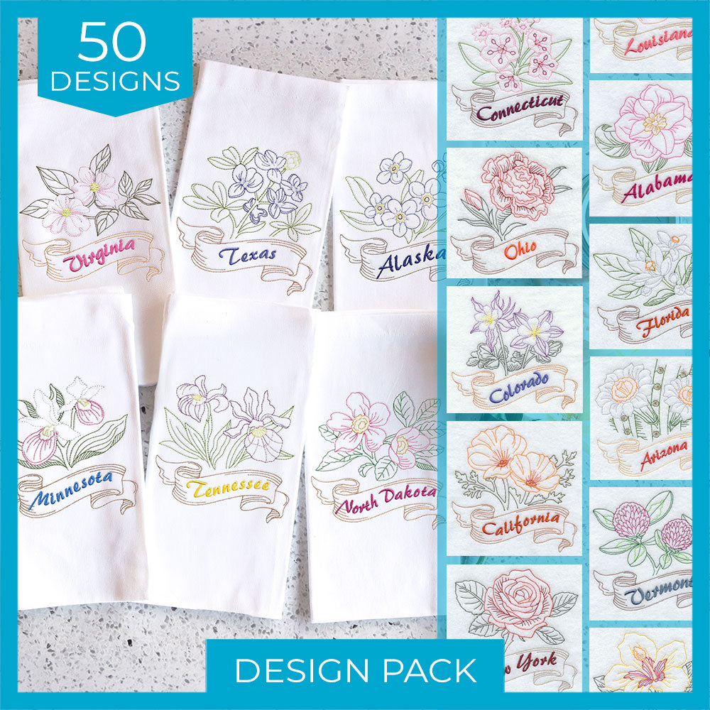 A State Flowers (Redwork) Design Pack