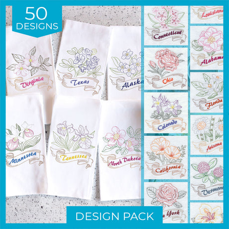 A State Flowers (Redwork) Design Pack