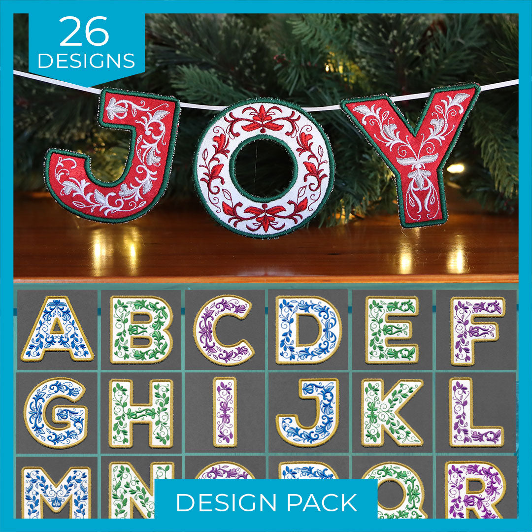 A Festive & Elegant Alphabet Ornaments (In-the-Hoop) Design Pack