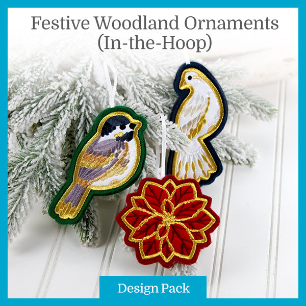 A Festive Woodland Ornaments (In-the-Hoop) Design Pack