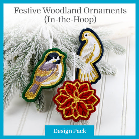 A Festive Woodland Ornaments (In-the-Hoop) Design Pack