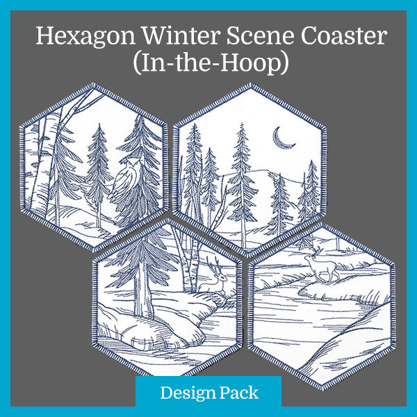 A Hexagon Winter Scene Coaster (In-the-Hoop) Design Pack