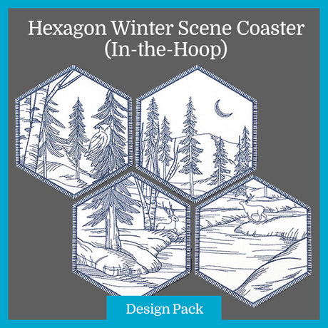 A Hexagon Winter Scene Coaster (In-the-Hoop) Design Pack
