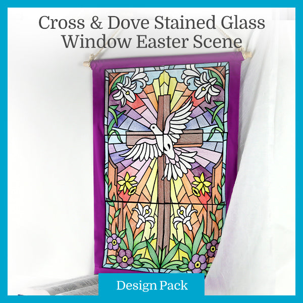 A Cross & Dove Stained Glass Window Easter Scene Design Pack