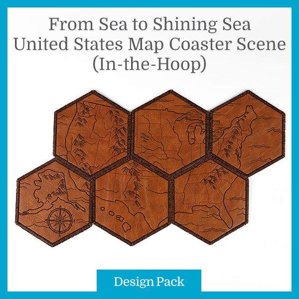 A From Sea to Shining Sea United States Map Coaster Scene (In-the-Hoop) Design Pack