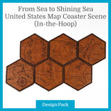 A From Sea to Shining Sea United States Map Coaster Scene (In-the-Hoop) Design Pack