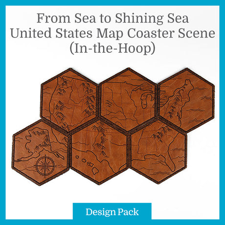 A From Sea to Shining Sea United States Map Coaster Scene (In-the-Hoop) Design Pack