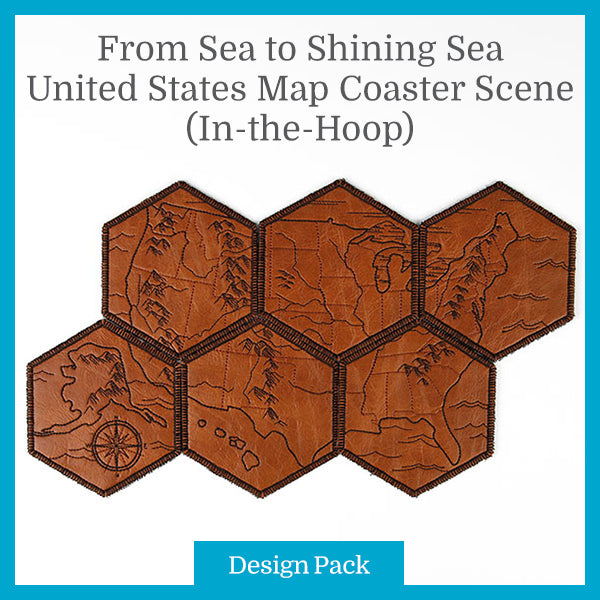 A From Sea to Shining Sea United States Map Coaster Scene (In-the-Hoop) Design Pack