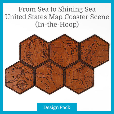 A From Sea to Shining Sea United States Map Coaster Scene (In-the-Hoop) Design Pack