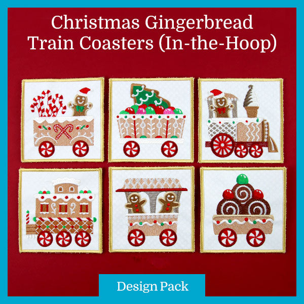 A Christmas Gingerbread Train Coaster (In-the-Hoop) Design Pack