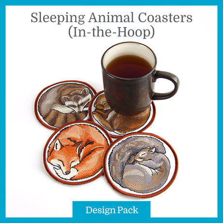 A Sleeping Animal Coasters (In-the-Hoop) Design Pack