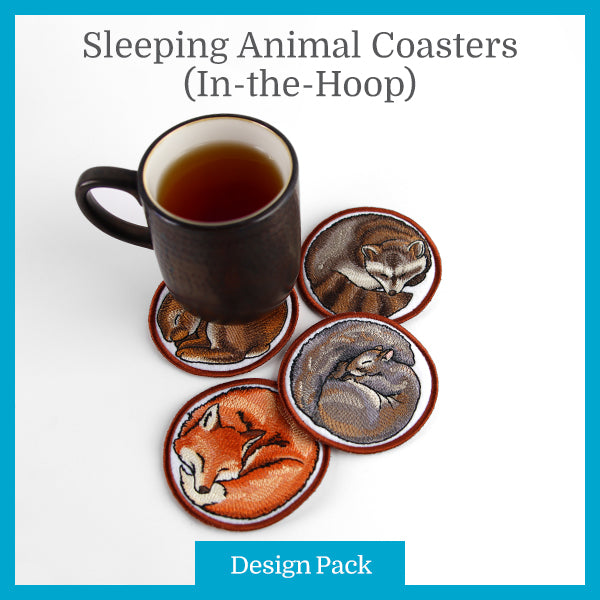 A Sleeping Animal Coasters (In-the-Hoop) Design Pack