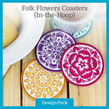 A Folk Flowers Coasters (In-the-Hoop) Design Pack