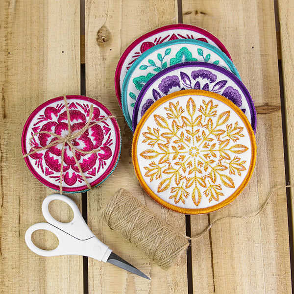 A Folk Flowers Coasters (In-the-Hoop) Design Pack