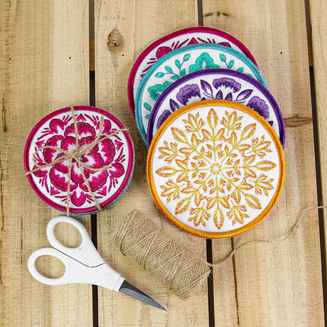 A Folk Flowers Coasters (In-the-Hoop) Design Pack