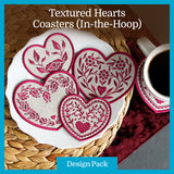 A Textured Hearts Coasters (In-the-Hoop) Design Pack