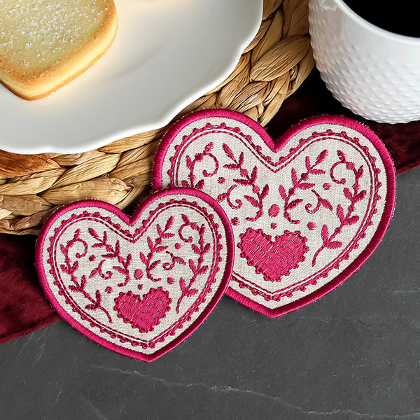 A Textured Hearts Coasters (In-the-Hoop) Design Pack