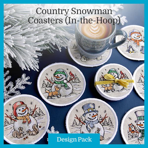 A Country Snowman Coasters (In-the-Hoop) Design Pack