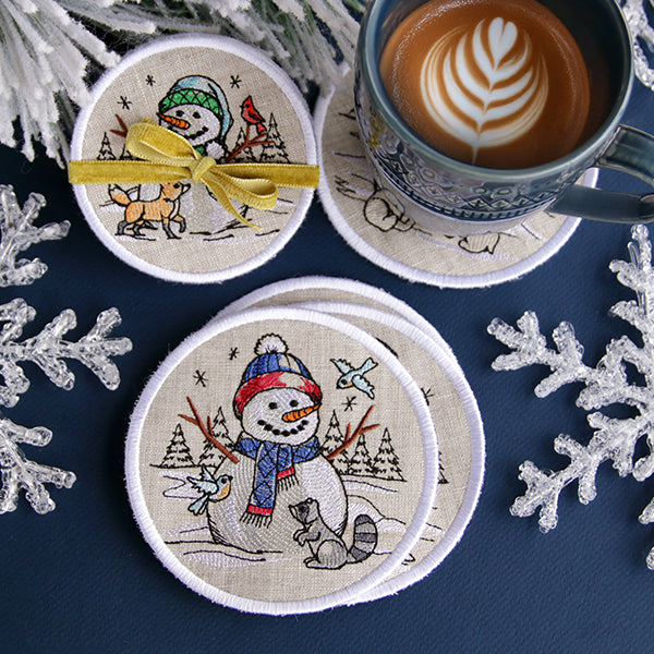 A Country Snowman Coasters (In-the-Hoop) Design Pack