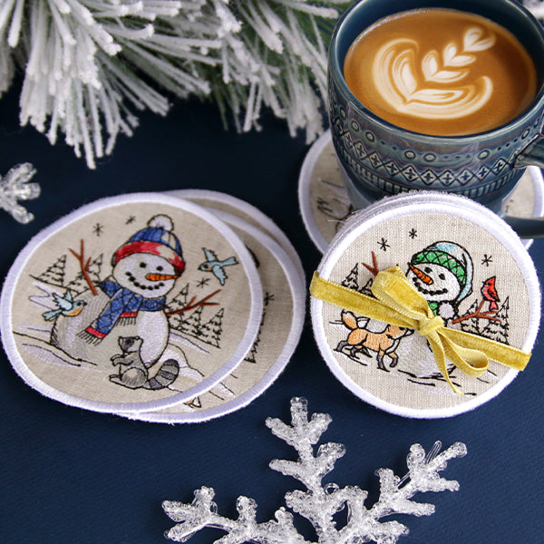 A Country Snowman Coasters (In-the-Hoop) Design Pack