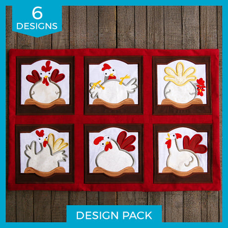 Crazy Coop Chicken Squares (Quilt Block) Design Pack