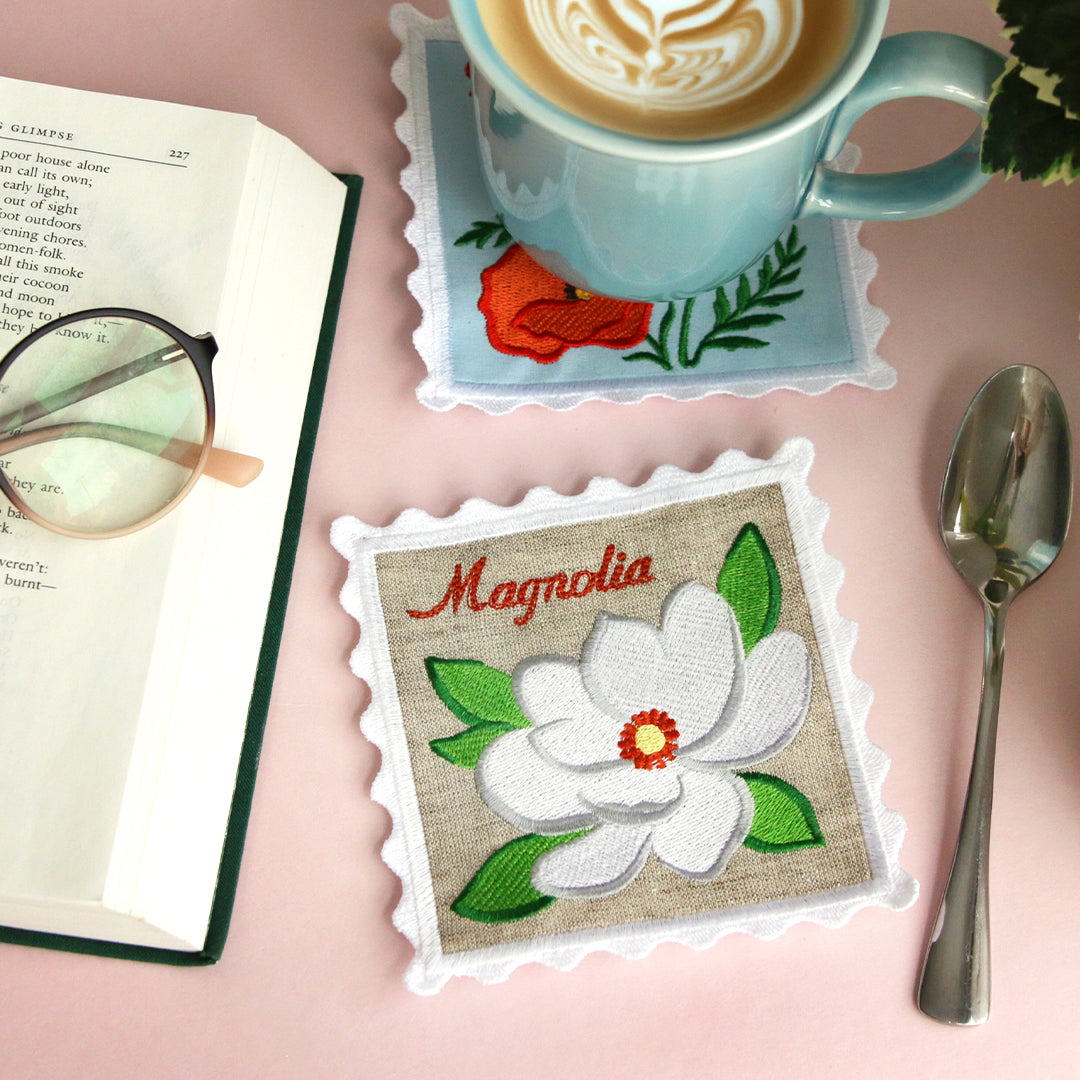 Lace Edge Flower Stamp Coasters (In-the-Hoop) Design Pack