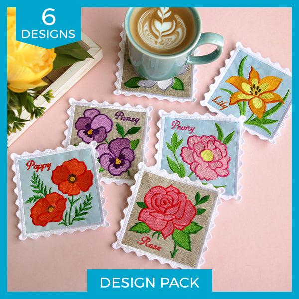 Lace Edge Flower Stamp Coasters (In-the-Hoop) Design Pack