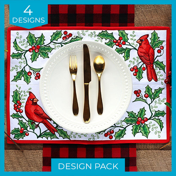 Cardinals & Holly Placemat Corners Design Pack