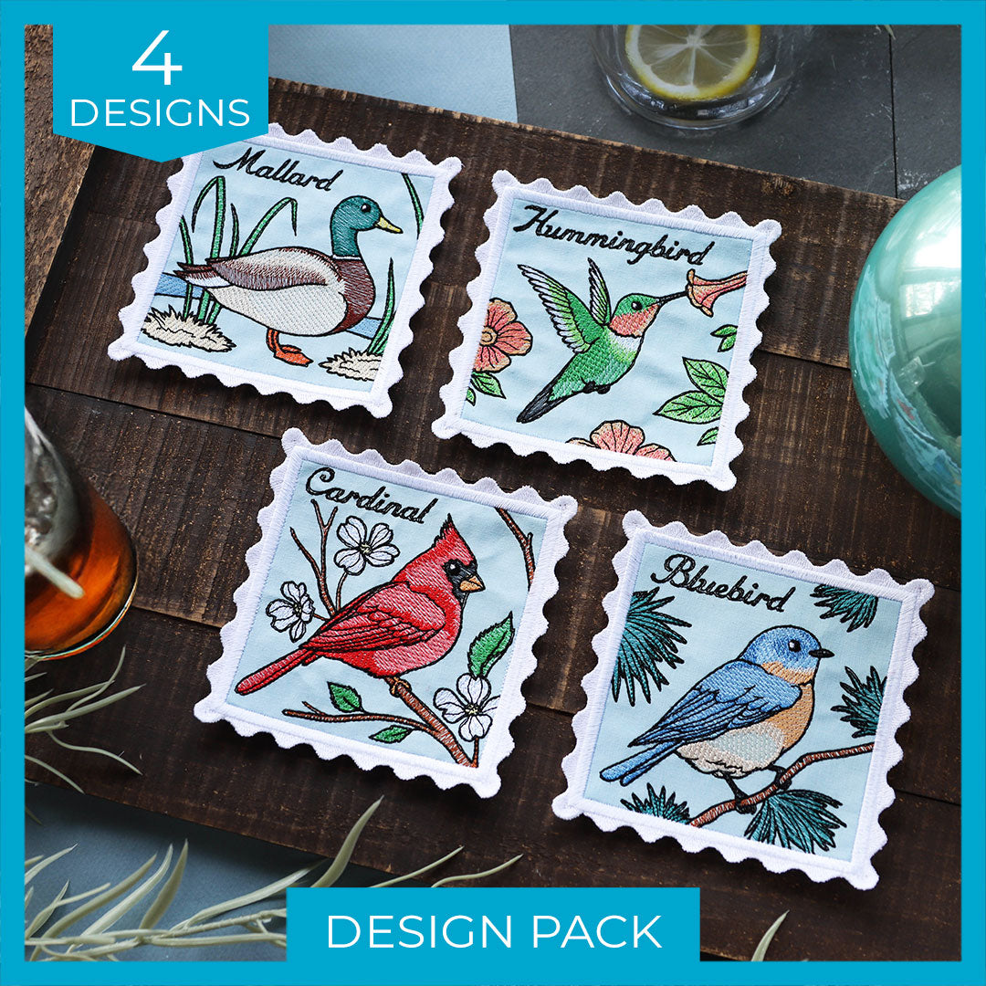 Lace Edge Bird Stamp Coasters Design Pack (In-the-Hoop)