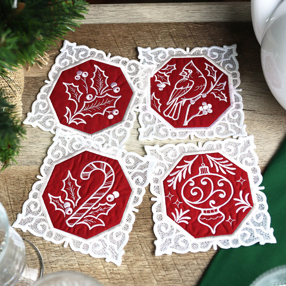 Lace Edge Christmas Coasters Design Pack (In-the-Hoop)