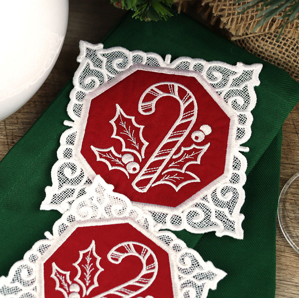 Lace Edge Christmas Coasters Design Pack (In-the-Hoop)