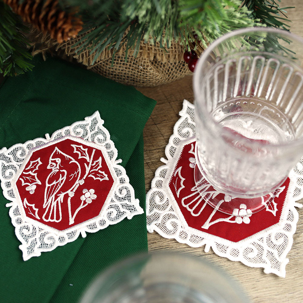 Lace Edge Christmas Coasters Design Pack (In-the-Hoop)