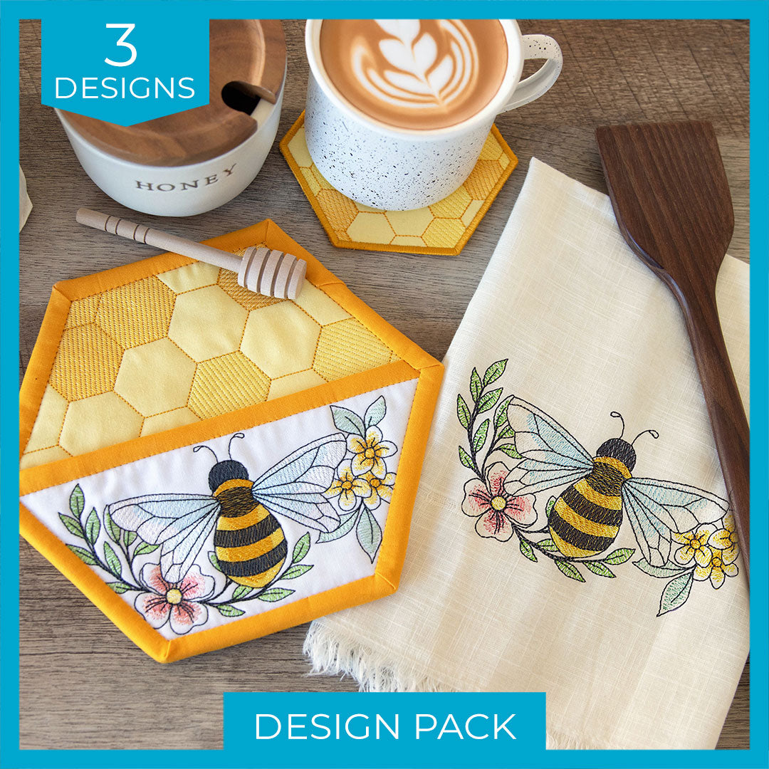 Buzzin' Bee Hexagon Kitchen Design Pack – Embroidery Library