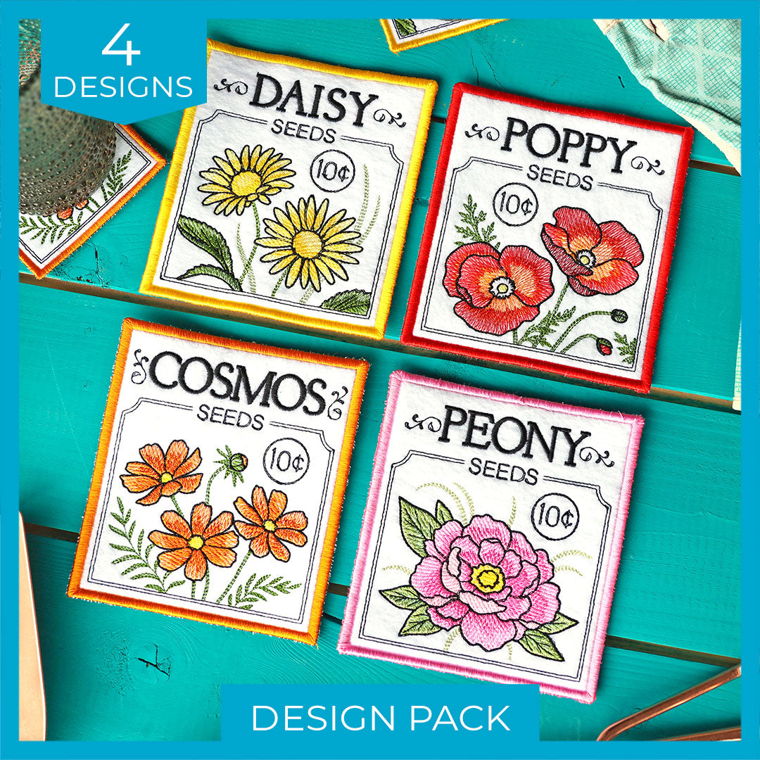 garden seed packs Garden Seed Packet Coasters (In-the-Hoop) Design Pack All Sizes | Machine Embroidery Design